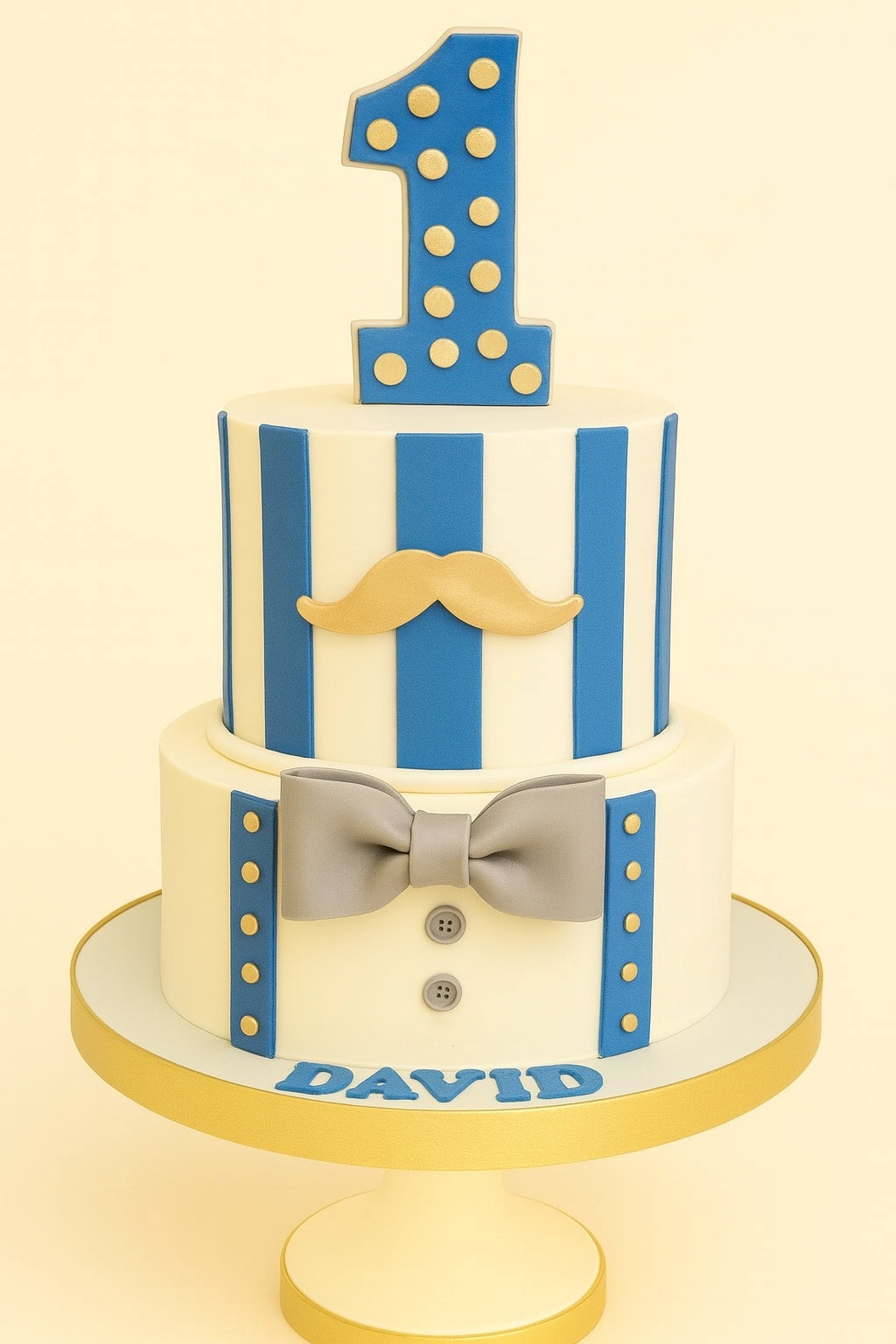 Blue Stripes Gentleman First Birthday Cake
