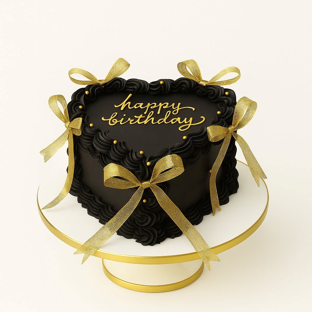 Black & Gold Ribbon Luxury Birthday Cake