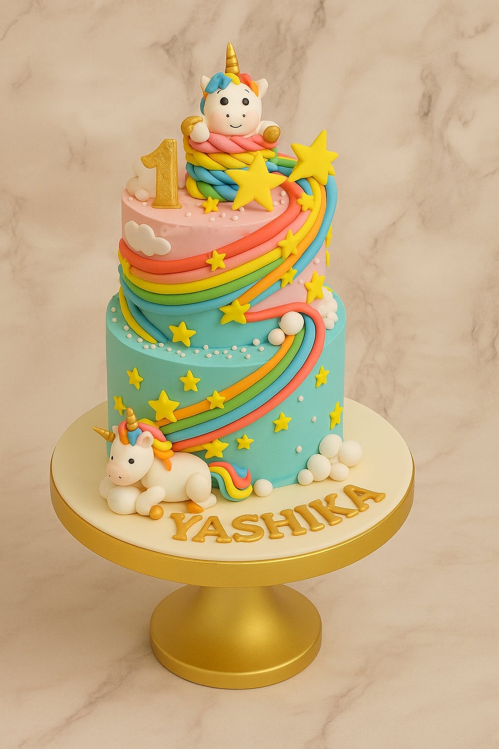 Rainbow Unicorn 1st Birthday Cake