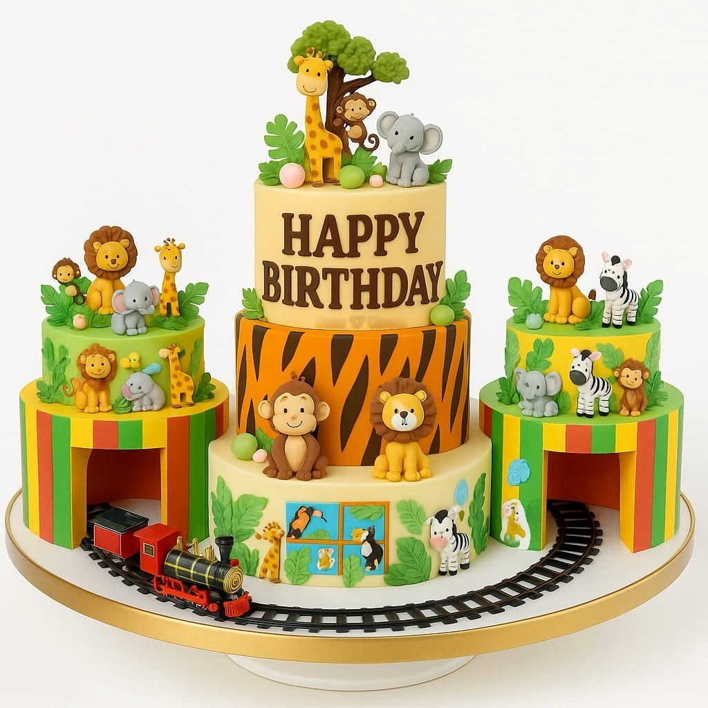 Jungle Safari Train Theme Cake Setup