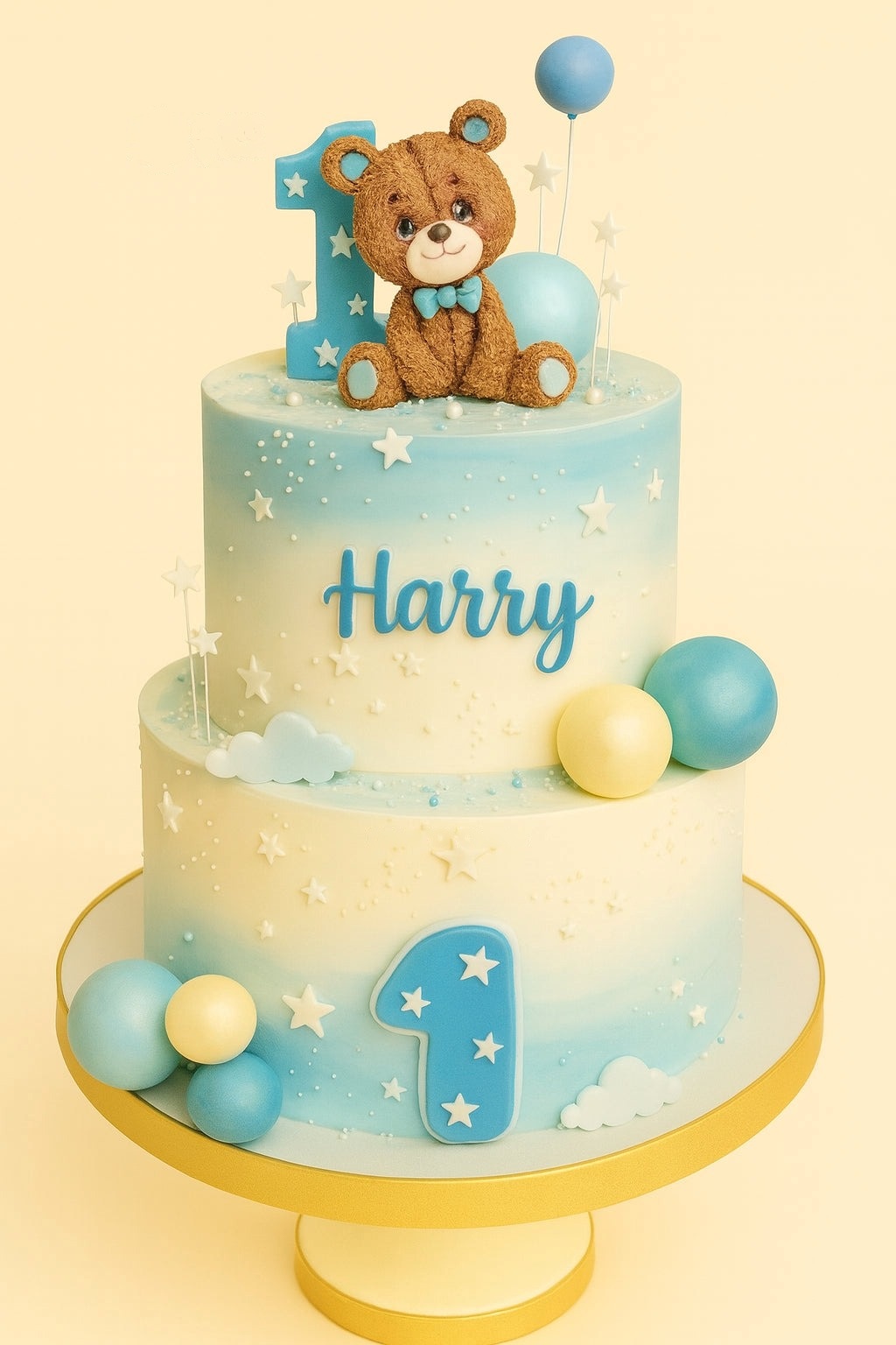 Blue Ombre Teddy Bear Birthday Cake