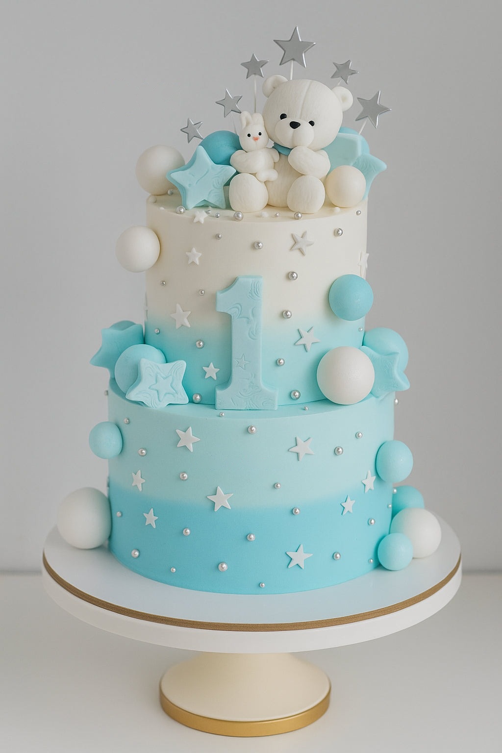 Teddy Bear Blue Stars Cake