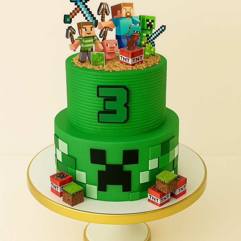 Double-Tier Minecraft Creeper Cake