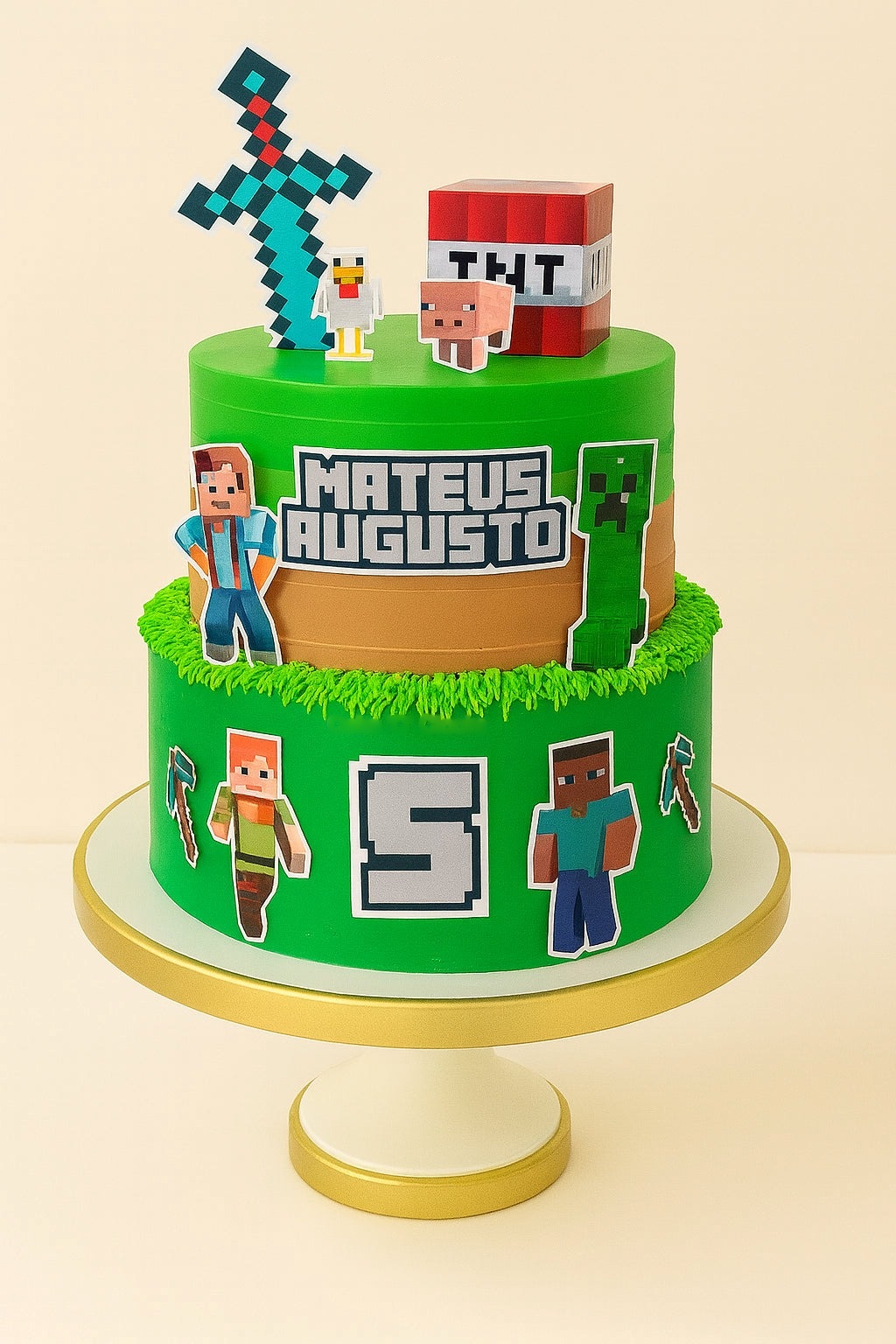 Minecraft Sword & Characters Cake