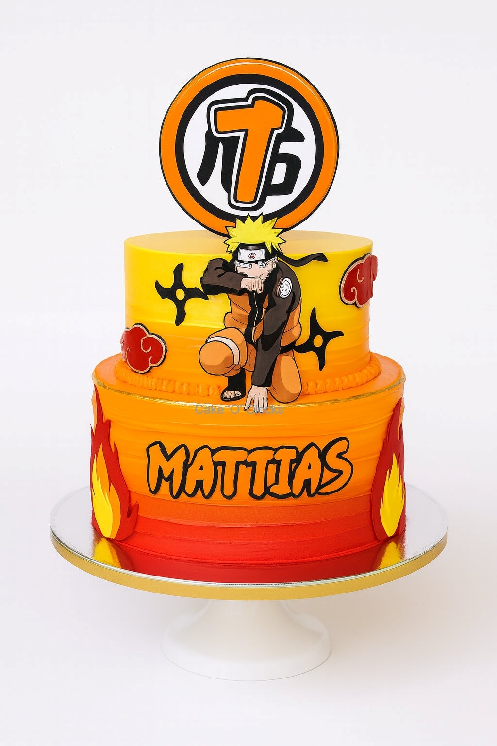 Two-Tier Naruto Themed Cake with Flames