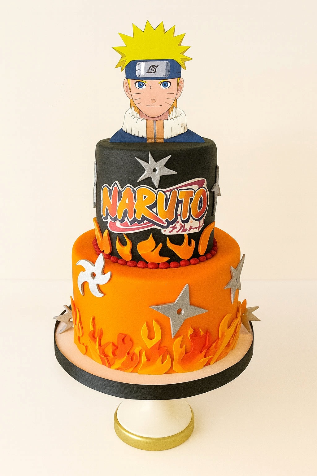 Two-Tier Naruto Fire & Shuriken Cake