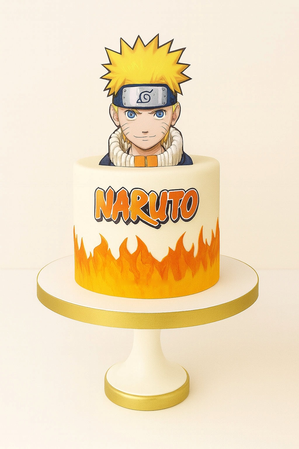Classic Naruto Face Cake with Flames