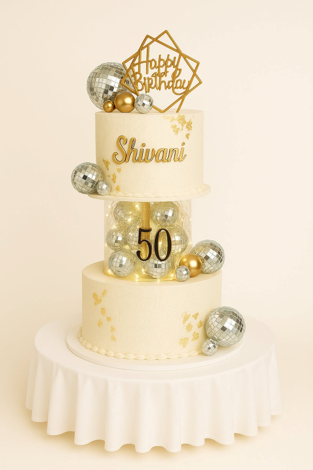 Golden 50th Birthday Revolving Cake