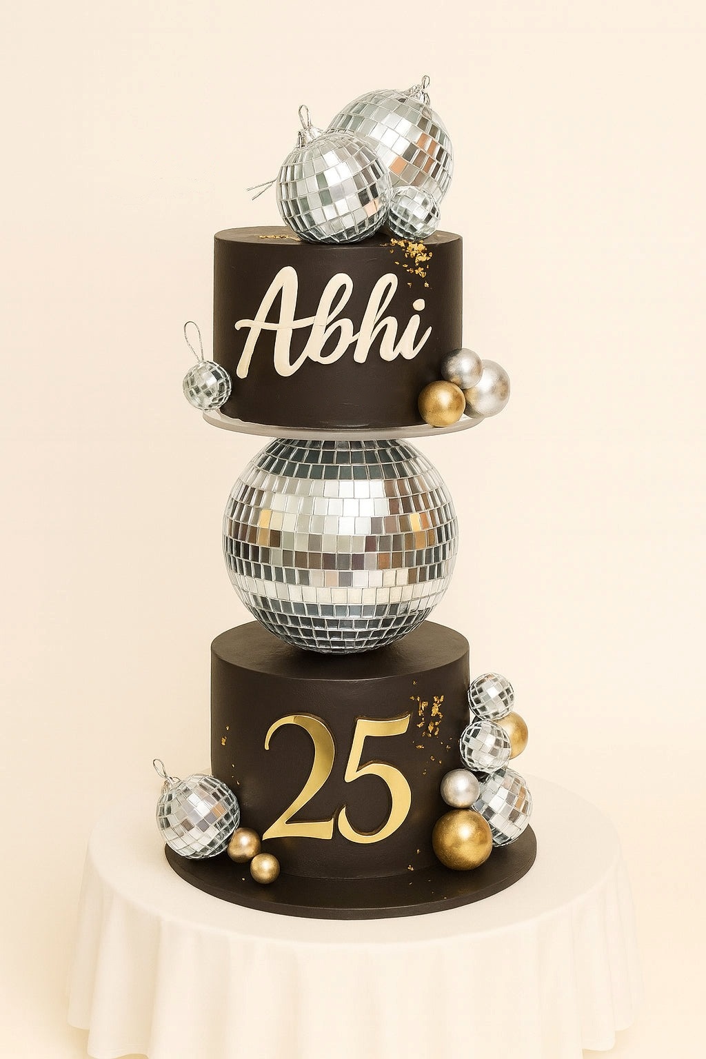 Golden 25th Birthday Revolving Cake