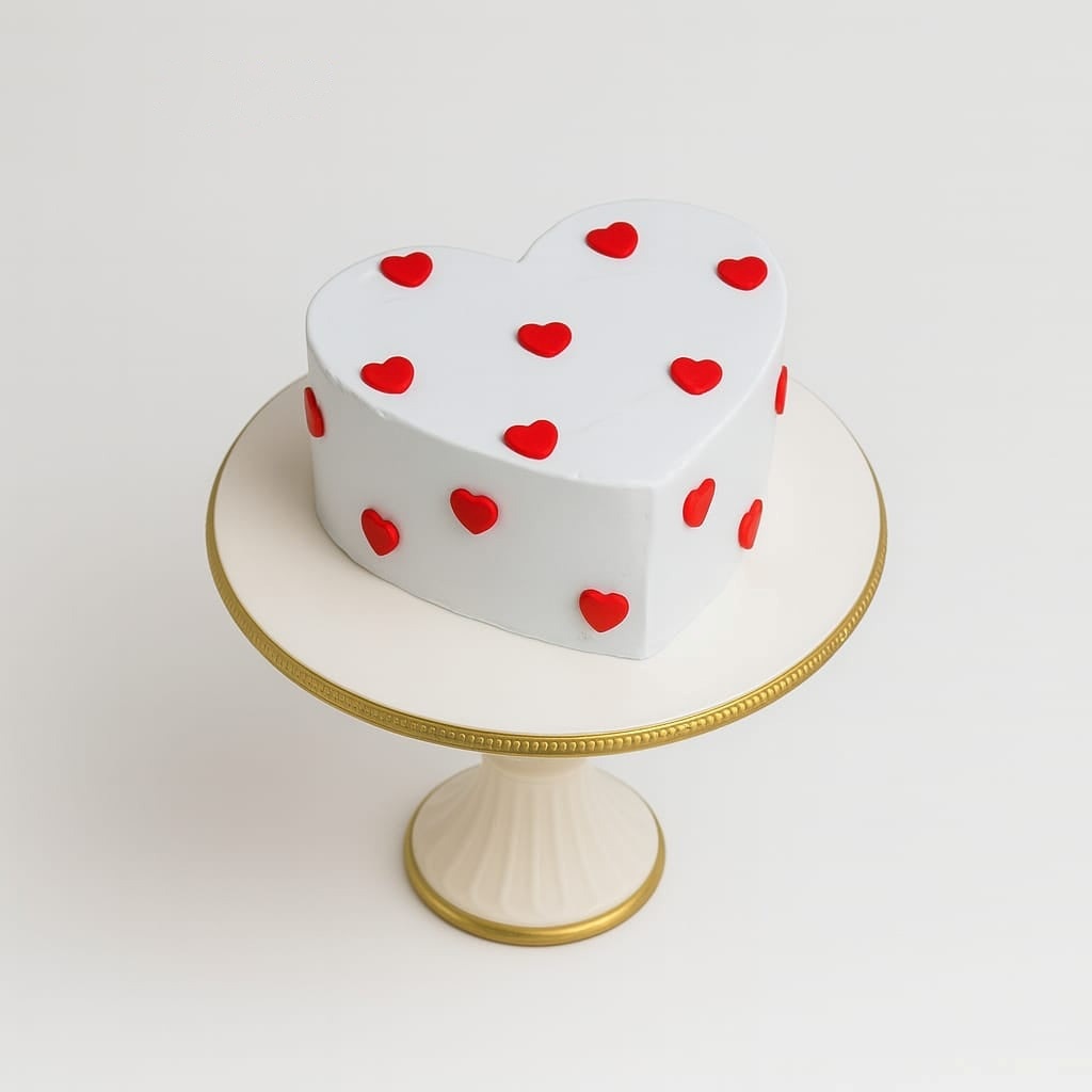 White Heart With Red Hearts Bento Mini Cake