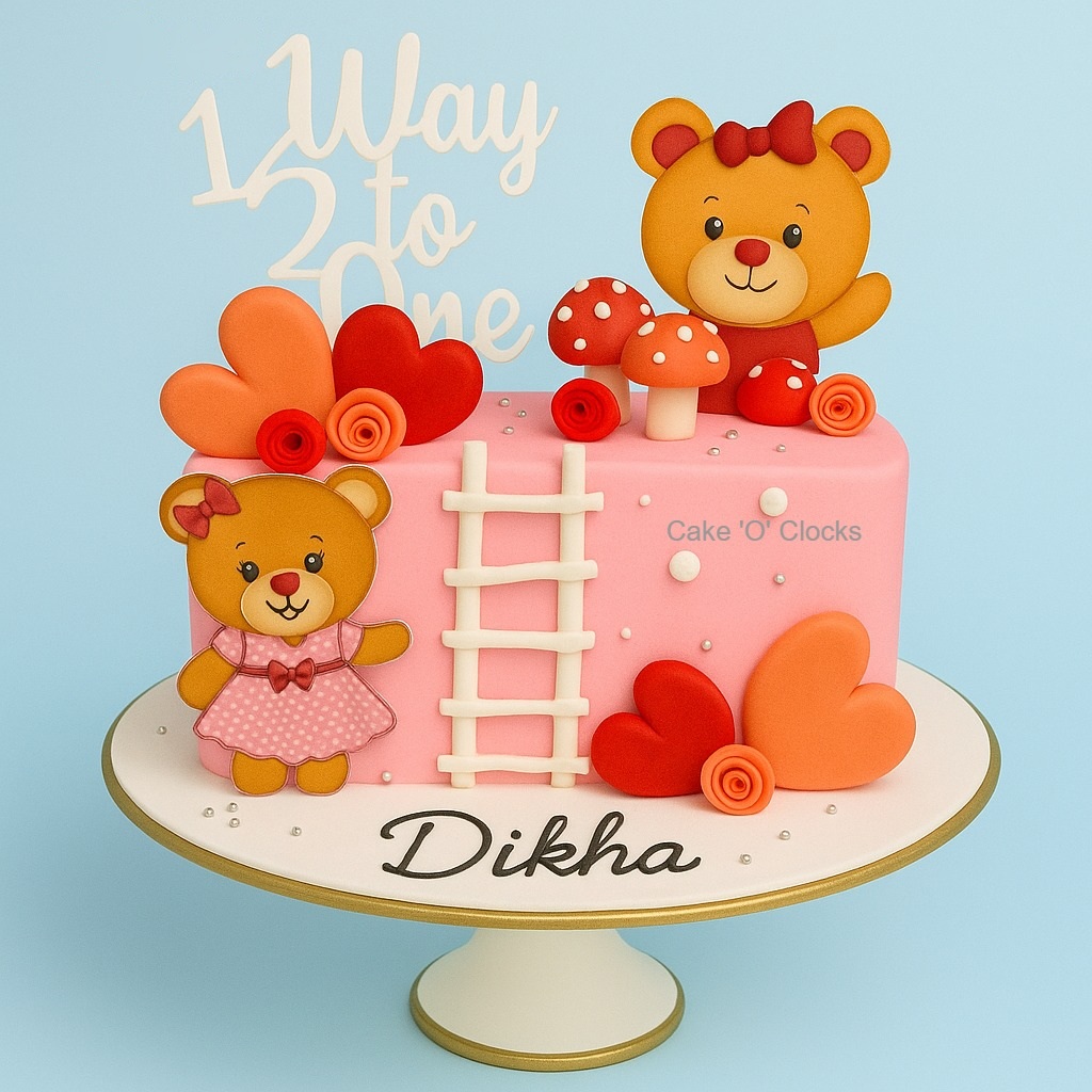 Pink Teddy Love Half Birthday Cake