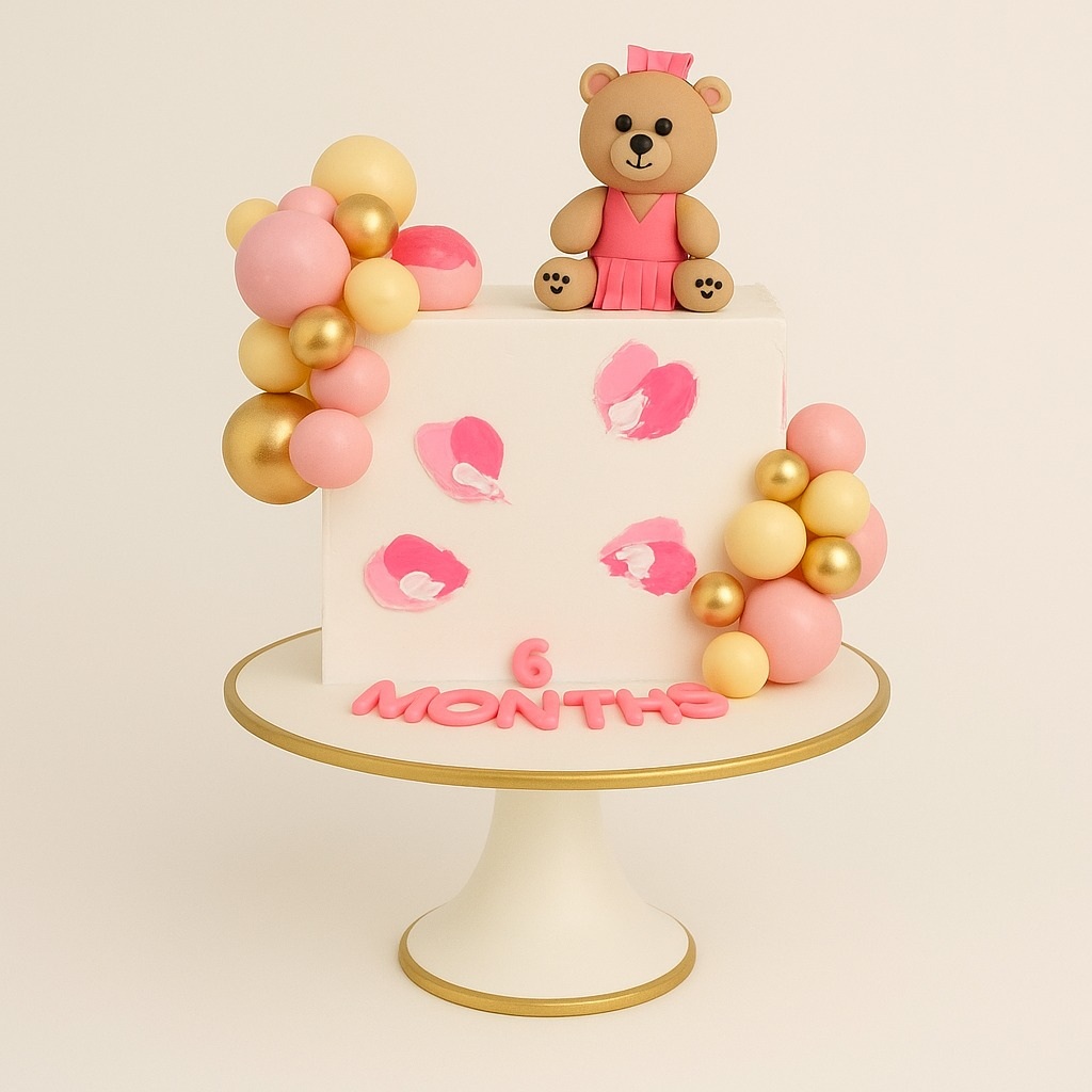 Pink Teddy & Balloons Cake
