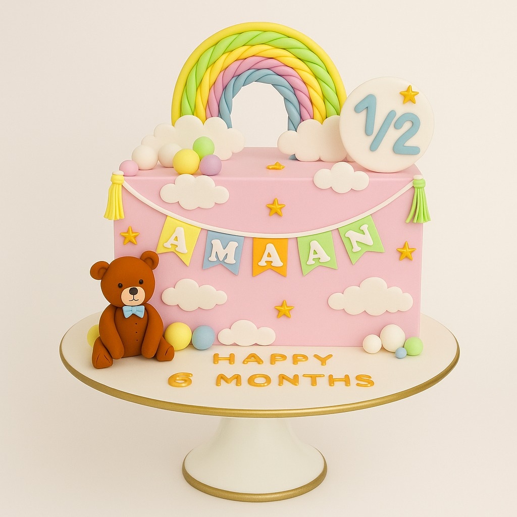 Rainbow Teddy Half Birthday Cake